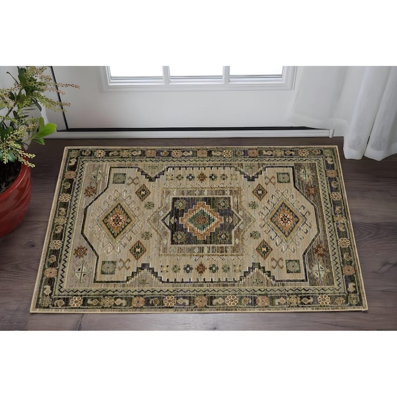 HomeRootsTribal Bohemian Rectangle Area Rug - 66.93' X '46.06' X '0.55 - Green/Gray