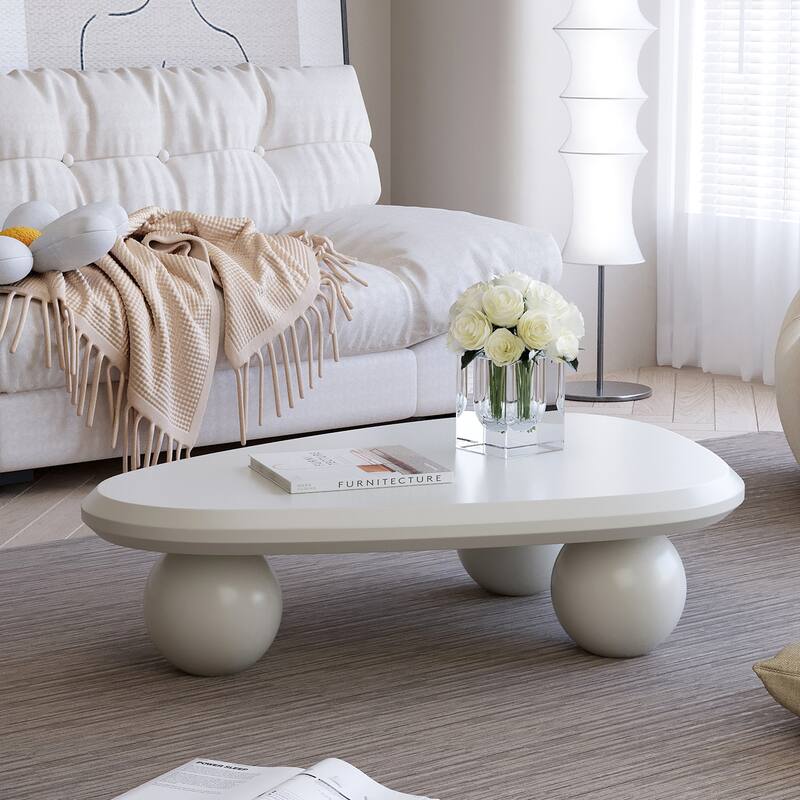 Modern Cloud Coffee Table Stylish Coffee Table Decorative Center Table with 3 Ball Feet, for Living Room - White