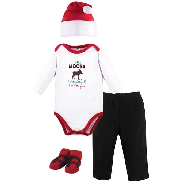 slide 1 of 1, Hudson Baby Infant Boy Holiday Box Set, Moose Wonderful Time, 0-6 Months - Moose Wonderful Time 0-6 Months - Moose Wonderful Time