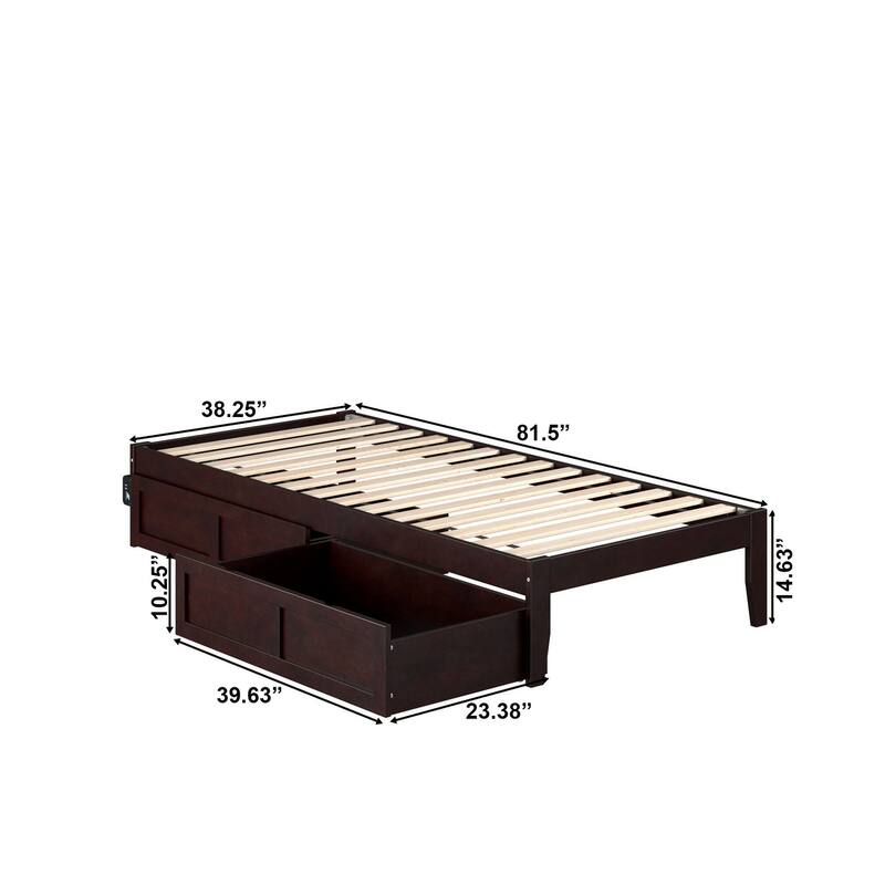 Colorado Twin Extra Long Bed with 2 Drawers in Espresso