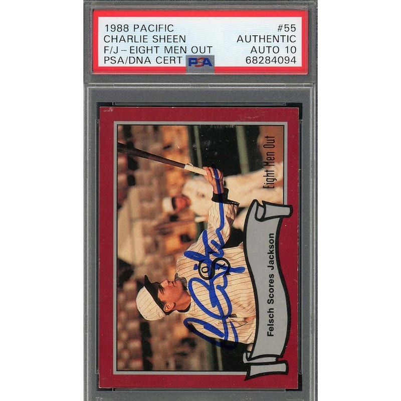 Charlie Sheen 1988 Pacific Eight Men Out Signed Card #55 Auto PSA 10 68284094 - 8'6" x 11'6"