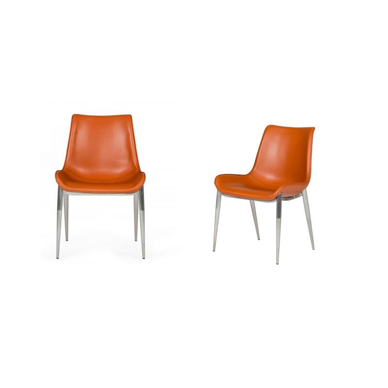 Set of Two Cognac Faux Leather Modern Dining Chairs