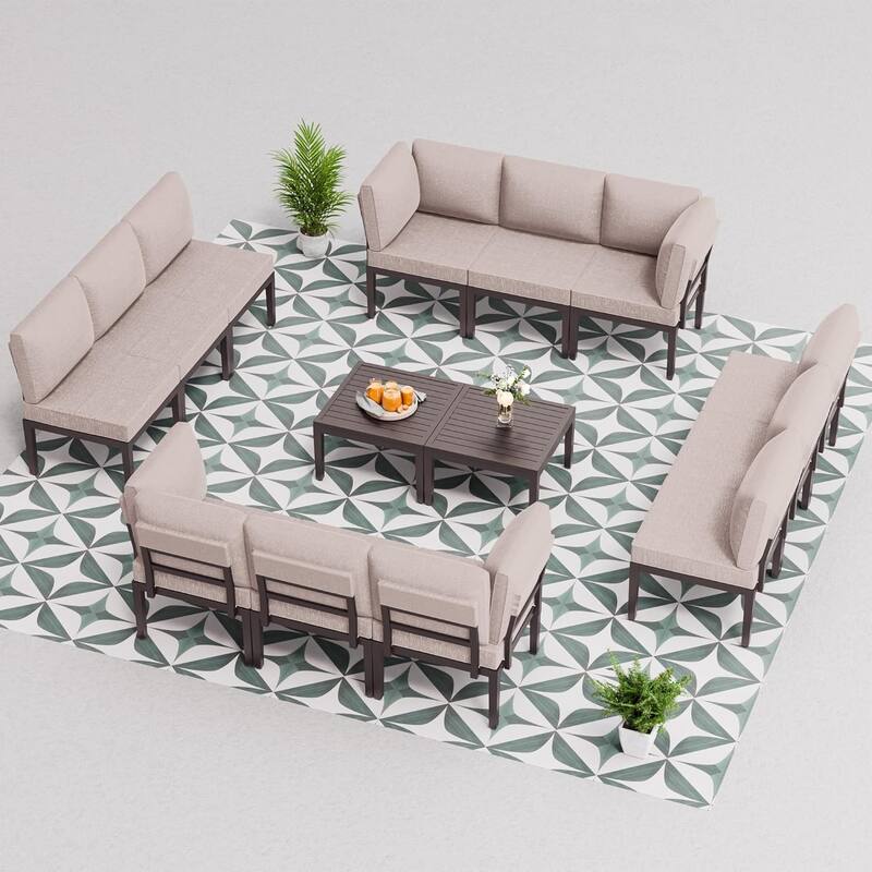 Kullavik 7 Piece Outdoor Furniture Set, Modern Metal Sectional Sofa with Thick Cushions and Coffee Table