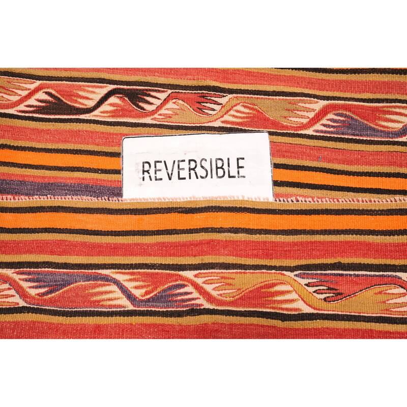 Hand Woven Oriental 100% Wool Carpet Southwestern Tribal Oranges & Rust Kilim Area Rug - 8' 11'' X 4' 6''