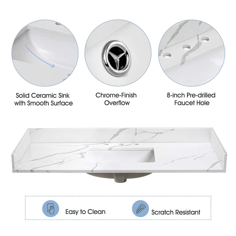 Nephelily 60 inch Transitional White Bathroom Vanity, Single Sink