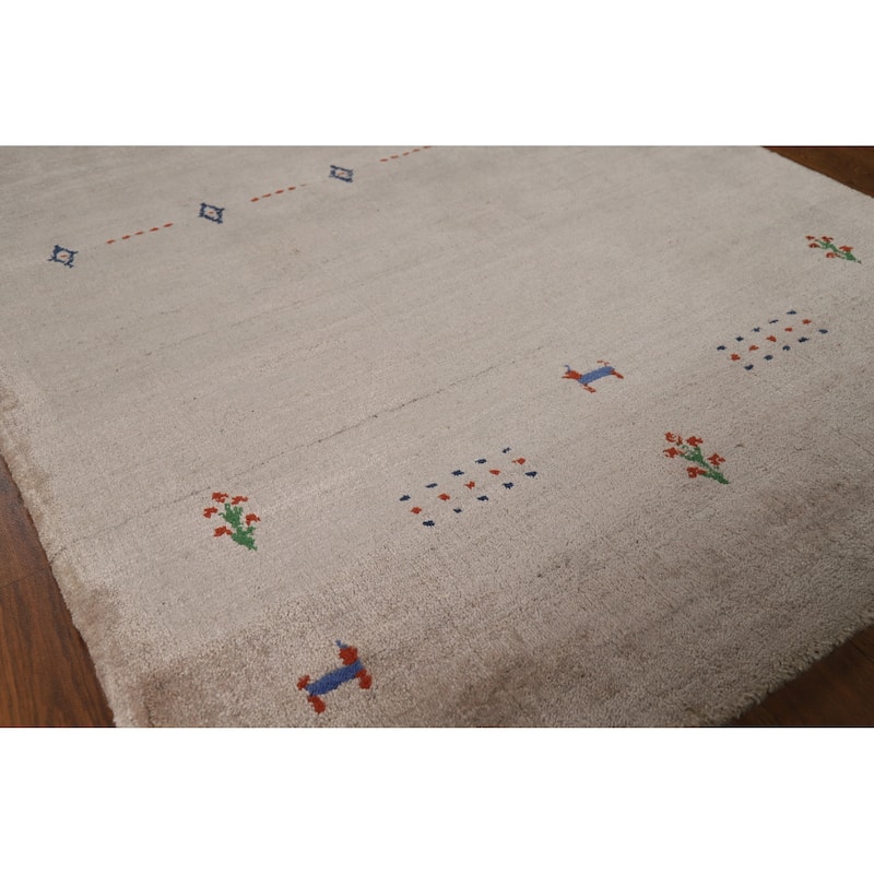 Tribal Gabbeh Indian Foyer Rug Handmade Silk Carpet - 3'0"x 5'0" - 3'0"x 5'0" - Ivory/Beige