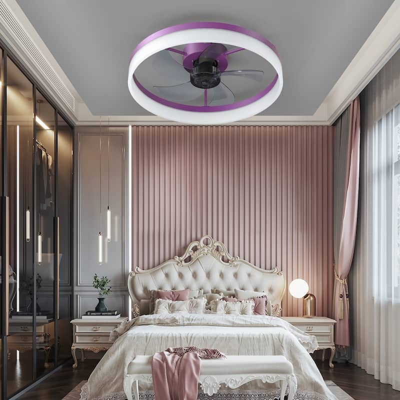 Modern Flush Mount Ceiling Fan with LED Light, Dimmable Ceiling Light with Fan for Children's Room Study Rooms