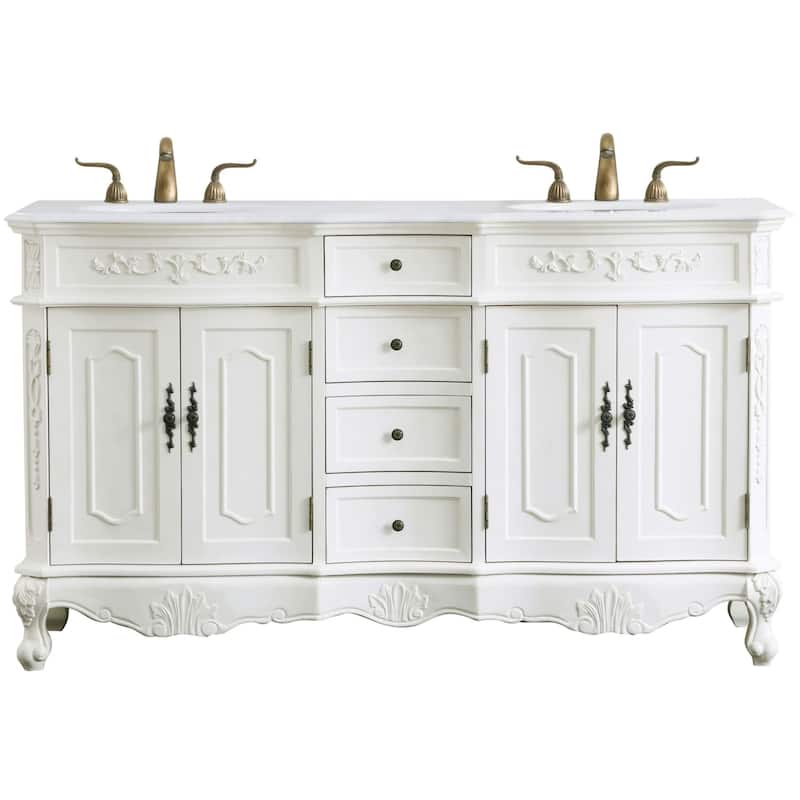 Elegant Lighting VF10160D-VW Danville 60" Free Standing Double Basin - Antique White - Antique