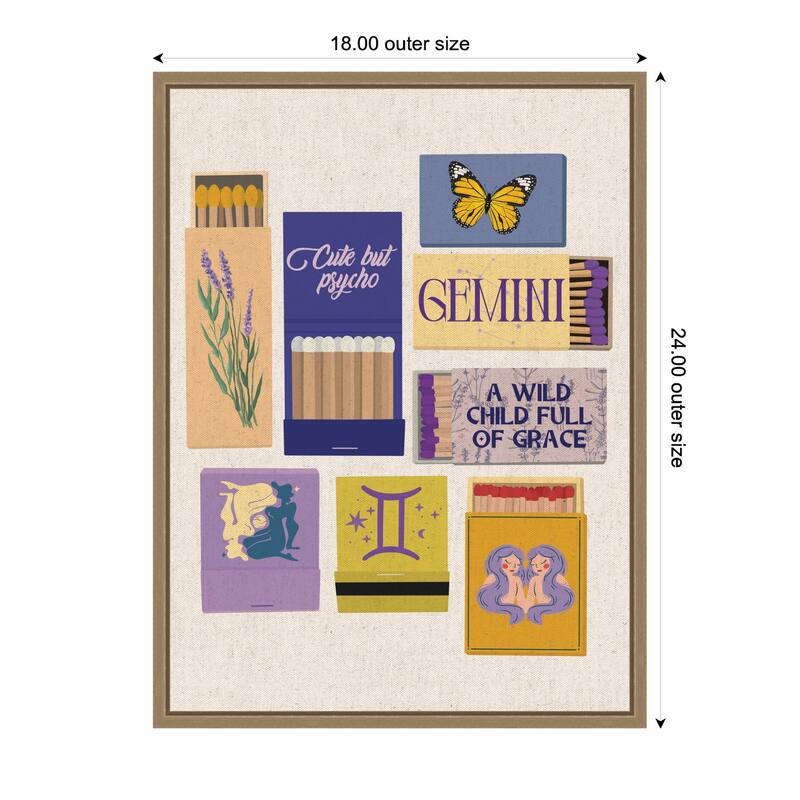 Kate and Laurel Gemini Matchbooks Linen FC by Megan Ryan Framed Canvas Wall Art Print
