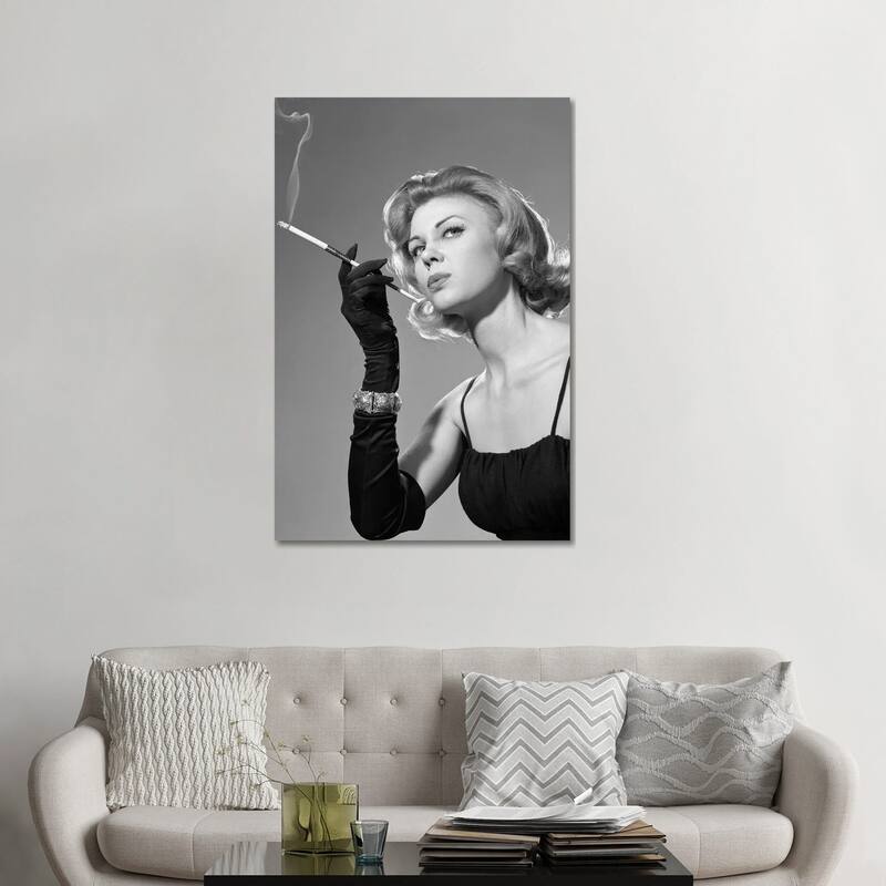 iCanvas "1960s, Woman With Long Black Gloves Smoking A Cigarette In A Long Cigarette Holder" by Vintage Images Canvas Print - 48x32x1.5