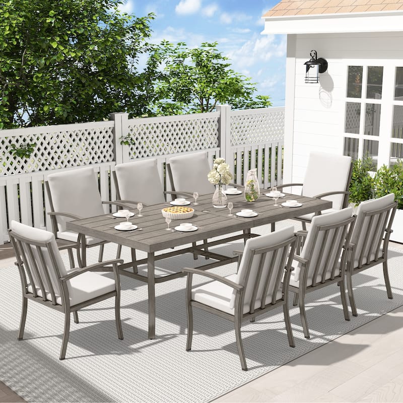 EGEIROS LIFE AluLux 9-Piece Aluminum Patio Dining Set with Washable Cushions