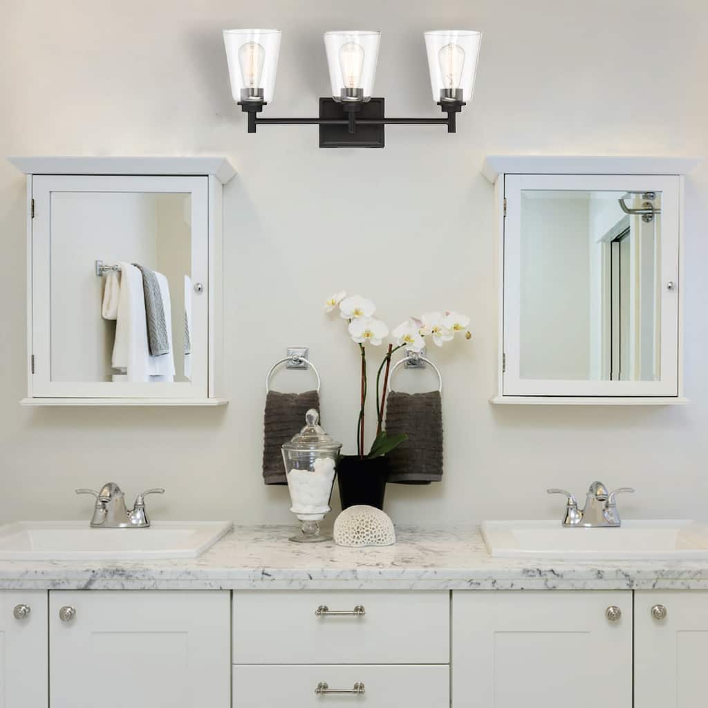 Westin 3 Light Matte Black Bath Bar with Clear Glass Shade