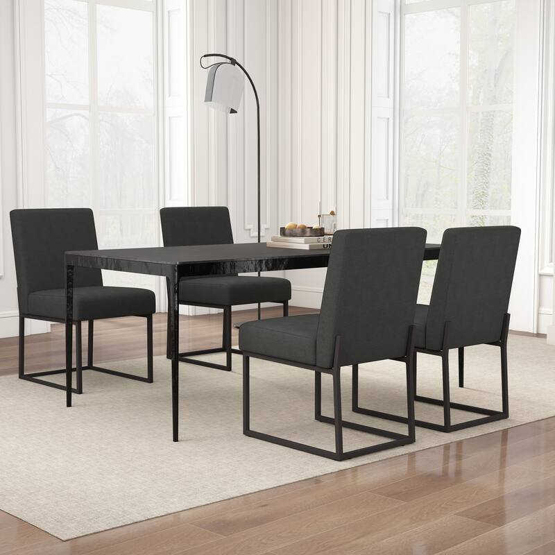 Mid Century Modern Dining Chair with Black Metal Legs