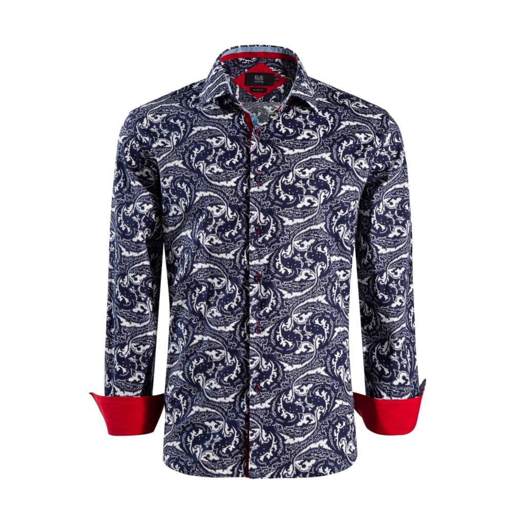 Elie Balleh Boys' Navy Paisley Pattern Slim Fit Shirt