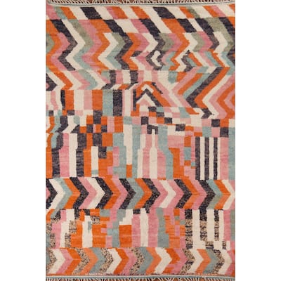 Multicolor Plush Moroccan Area Rug Handmade Geometric Wool Carpet - 7'10" x 10'7"