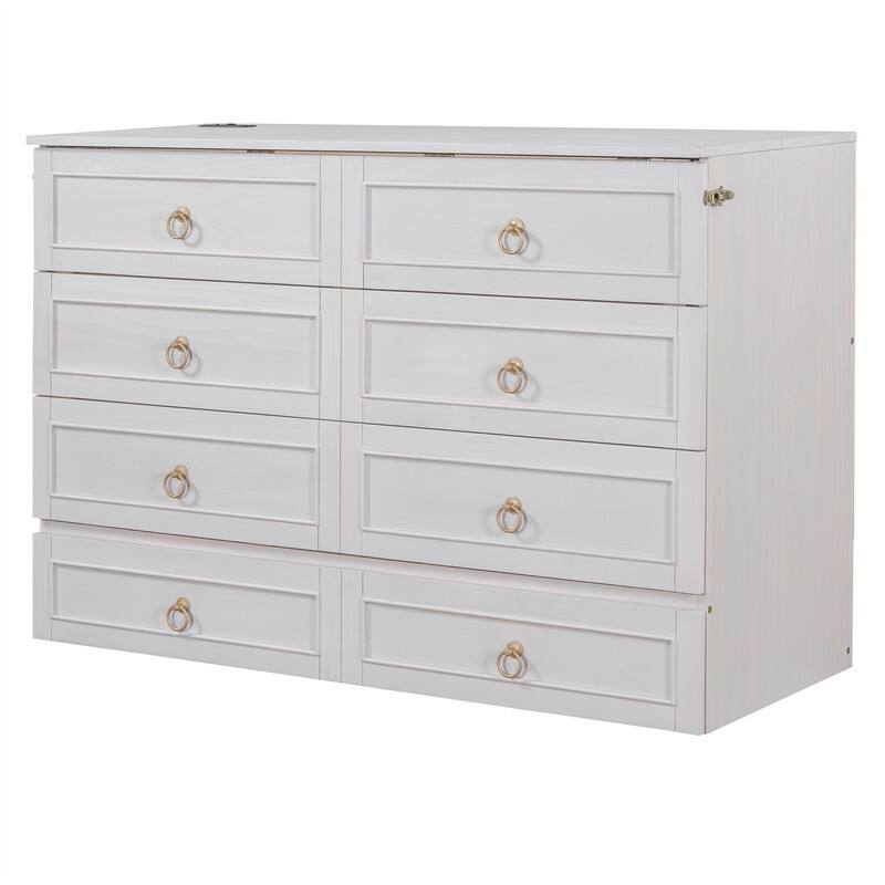 Murphy Bed Cube Cabinet with a Large Drawer, Full/Queen Size Murphy Chest Bed, Folding Murphy Bed Cabinet for Bedroom