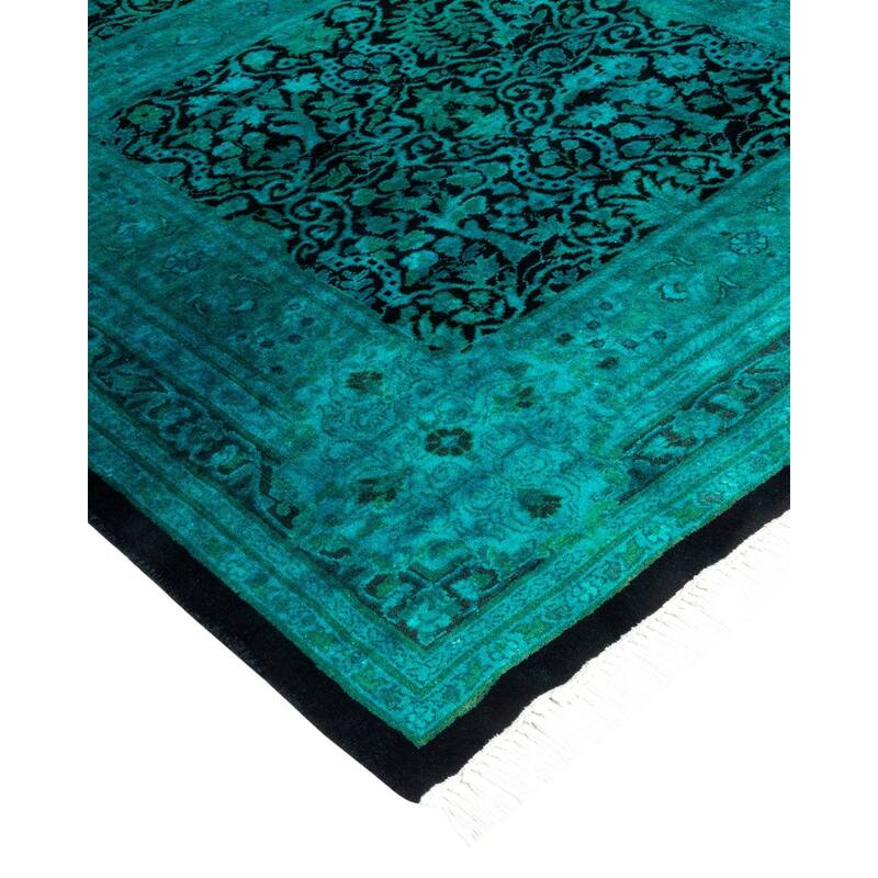 Overton Hand Knotted Wool Vintage Inspired Modern Contemporary Overdyed Blue Runner Rug - 3' 1" x 13' 3"