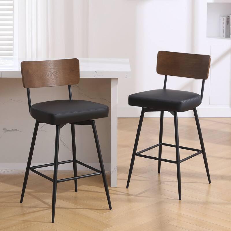 26"/ 29" Faux Leather Swivel Counter/ Bar Stools Set of 2/3 - Set of 2 - Black - Bar Height