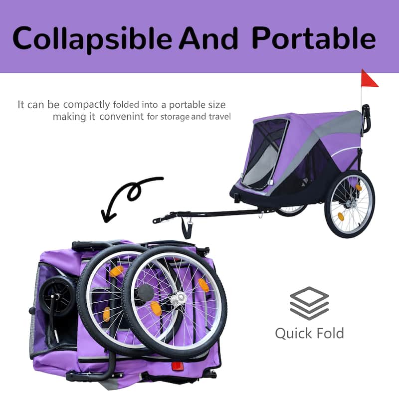 2-in-1 Pet Bike Trailer & Push Cart - 100LB Dog Carrier with Quick Release Wheels, Storage Bag & Safety Leash