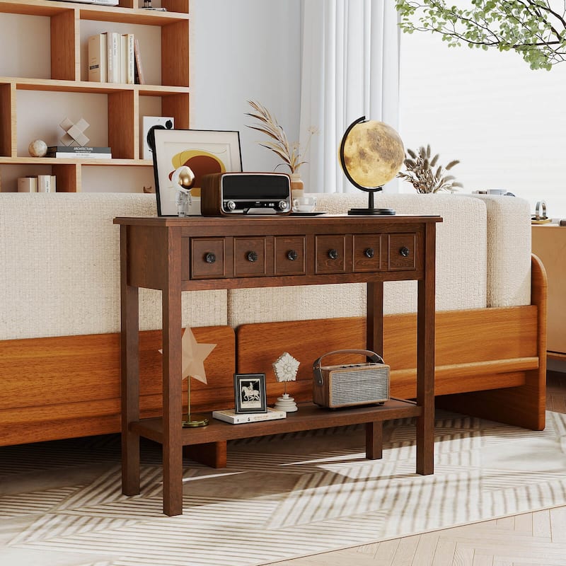 Costway Console Table 38" Narrow Accent Sofa Table with 2 Drawers & - Espresso - See Details