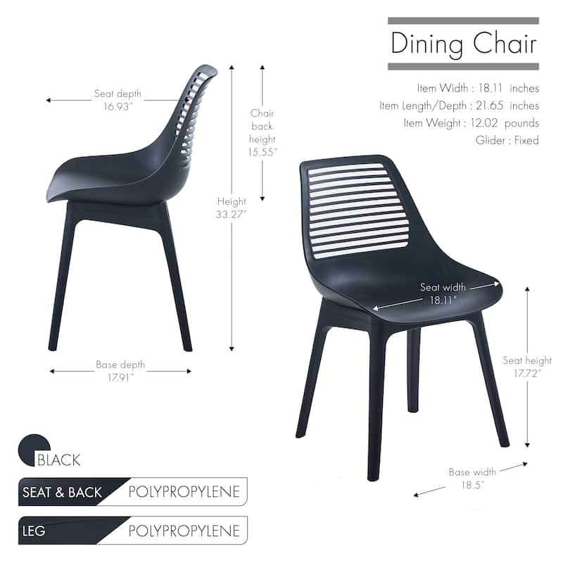 Porthos Home Moe Dining Chairs Set of 2, Sturdy Plastic Shell And Legs