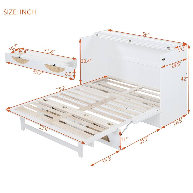 Modern Murphy Bed with Drawer, USB Ports, and Outlets