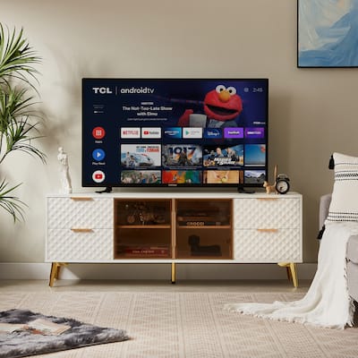 59.9" TV Stand with Geometric Design and 4 Drawers with 2 Shelves