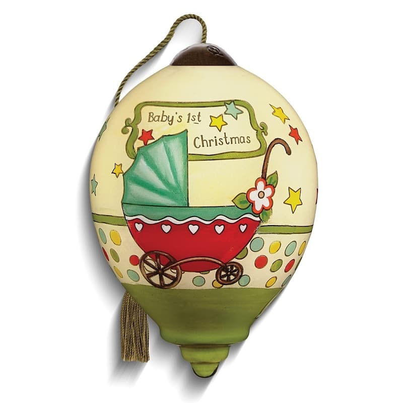 Curata BabyS 1st Christmas Merry Bright 1st Christmas By Nancy Mink Hand-Painted Glass Ornament
