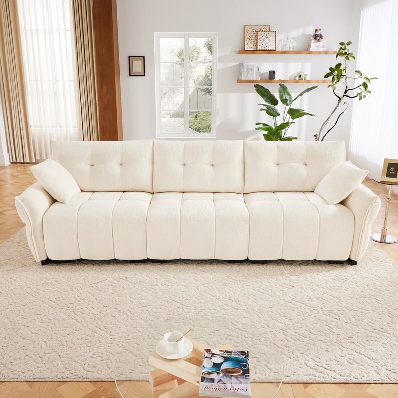 110.2" Chenille 3 Seater Upholstered Sofa - White