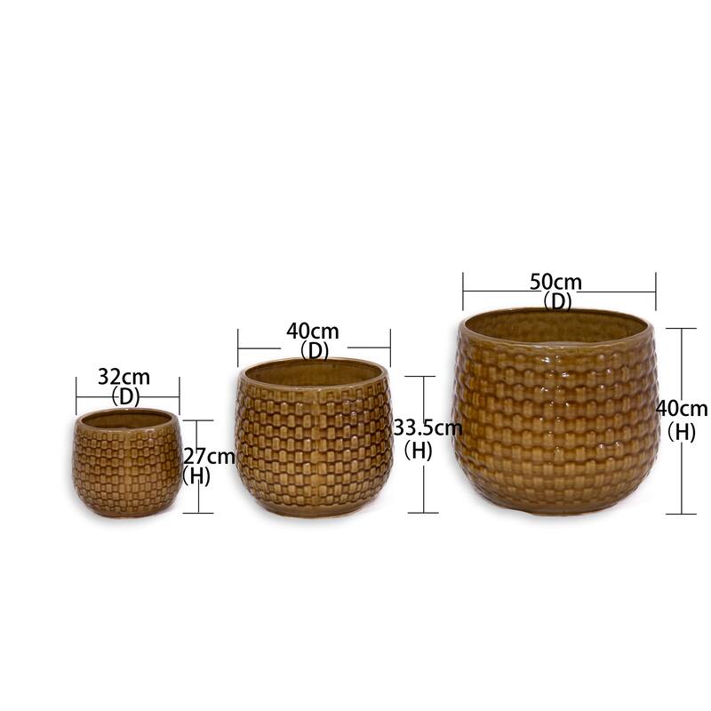 Terracotta Ombre Ceramic Planter Set of 3 - 9.5" Square Modern Plant Pots with Drainage