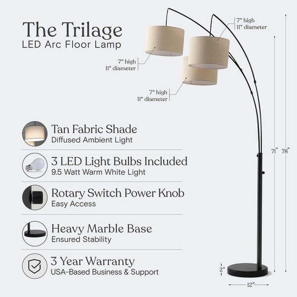Brightech Trilage 84 in. Classic Black Mid Century Modern 3 Light Adjustable LED Floor Lamp with 3 Beige Fabric Drum Shades On Sale Bed Bath Beyond 35419290