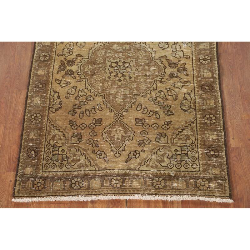 Hand Knotted Oriental 100% Wool Carpet Traditional Medallion Yellow & Gold Tabriz Area Rug - 4' 8'' X 3' 3''