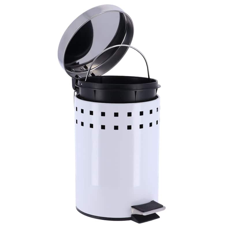 Round Metal Small Step Trash Can with Lid Waste Bin 3-liters-0.8-gal.
