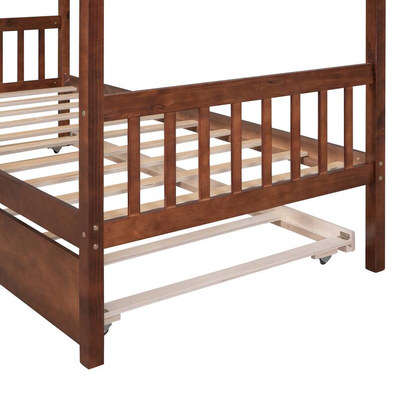 Wooden House Bed with Trundle