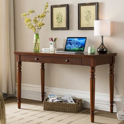 Farmhouse Oak Turned leg Laptop Desk with Center Drawer