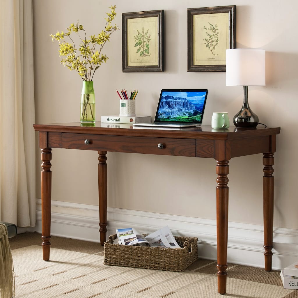 Leick Home Farmhouse Oak Turned Leg Drop Front Keyboard Laptop Desk