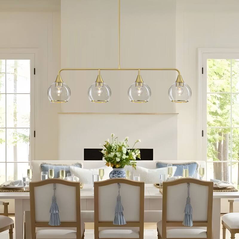 Starsky 4-Light Linear Clear Glass Globe Pendant for Kitchen Island, Modern Adjustable Chandelier