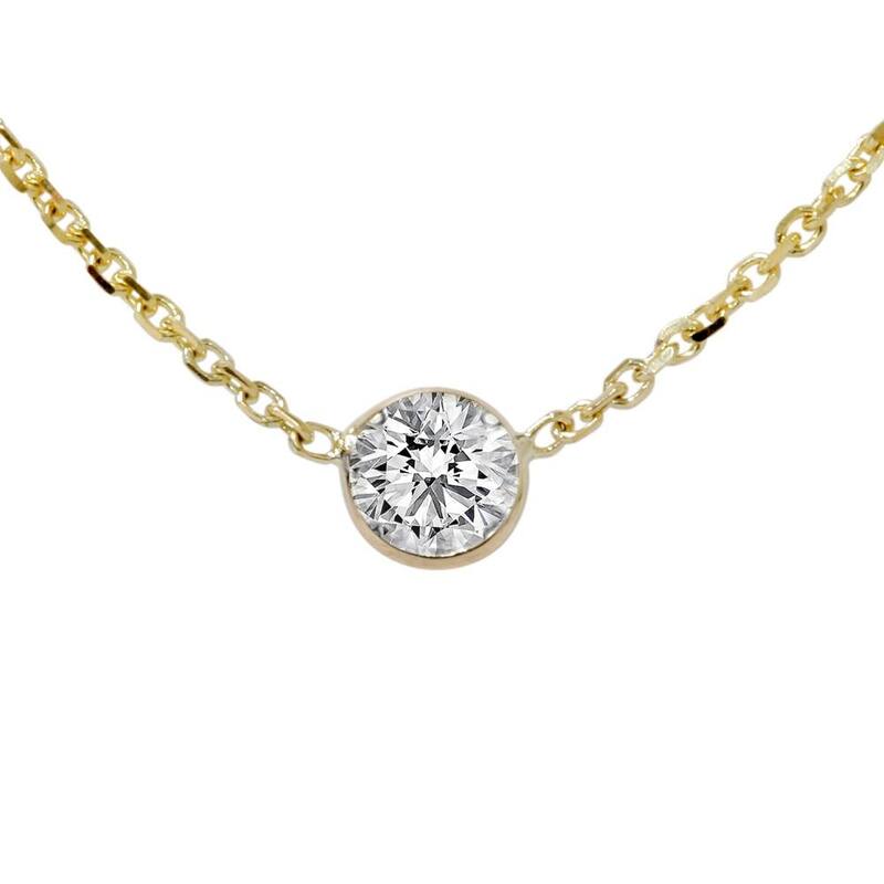 1/3ct Genuine Round Brilliant Cut Bezel Solitaire EX3 Diamond Pendant Gold