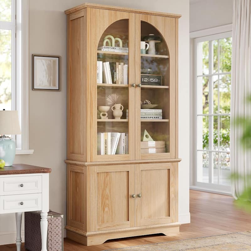 Tall Arched Cabinet Bookcase with storage Bookshelf 2 Door - Oak - 71"