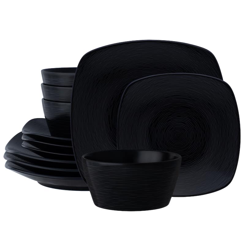 Noritake Colorscapes Swirl 12-Piece Square Dinnerware Set, Service For 4 - Black