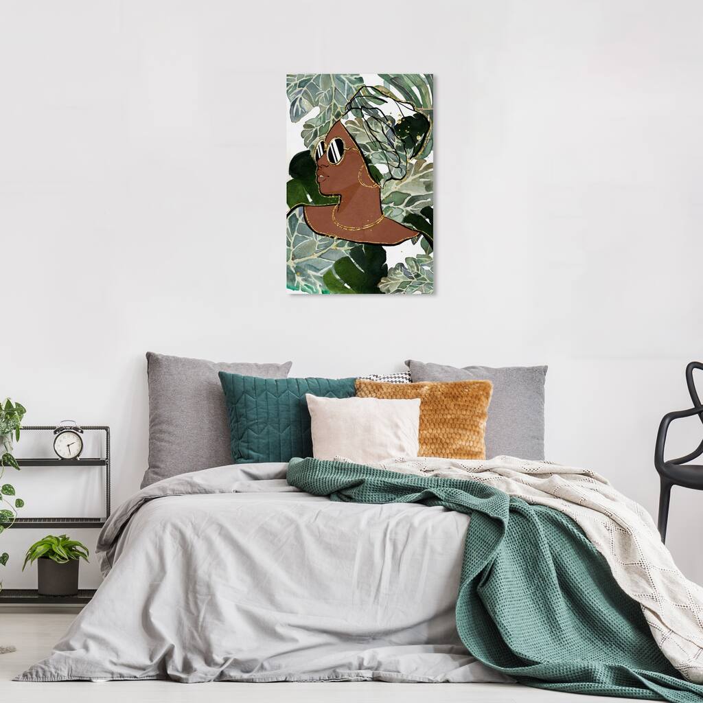 Wynwood Studio Canvas Fashion and Glam Woman of Golden Leaves Green and Light Green Modern & Contemporary Wall Art Canvas Print