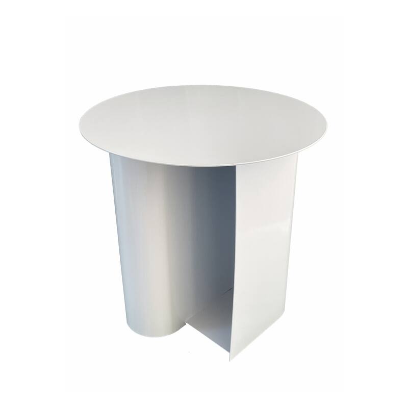 Rati 19 Inch Side End Table with Magazine Rack, Round Top, White Finish