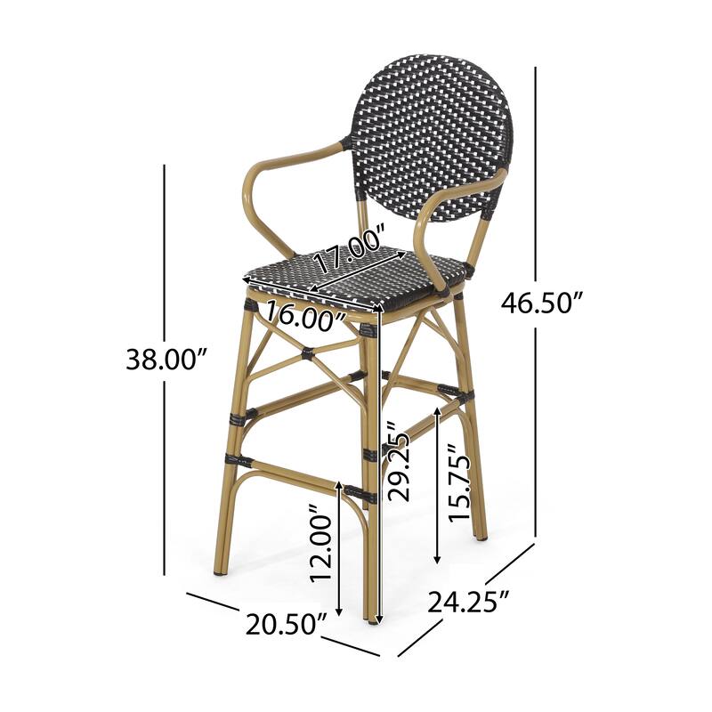 Outdoor Wicker and Aluminum Barstools, Set of 2