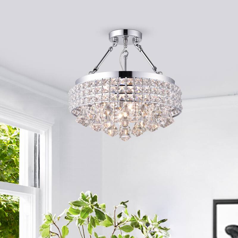 Leonce 4 - Light Chandelier Style Drum Semi Flush Mount - Chrome