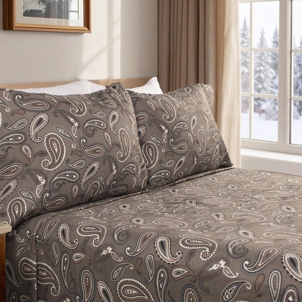 slide 2 of 5, Superior Cotton Flannel Paisley Bed Sheet Set California King - Grey