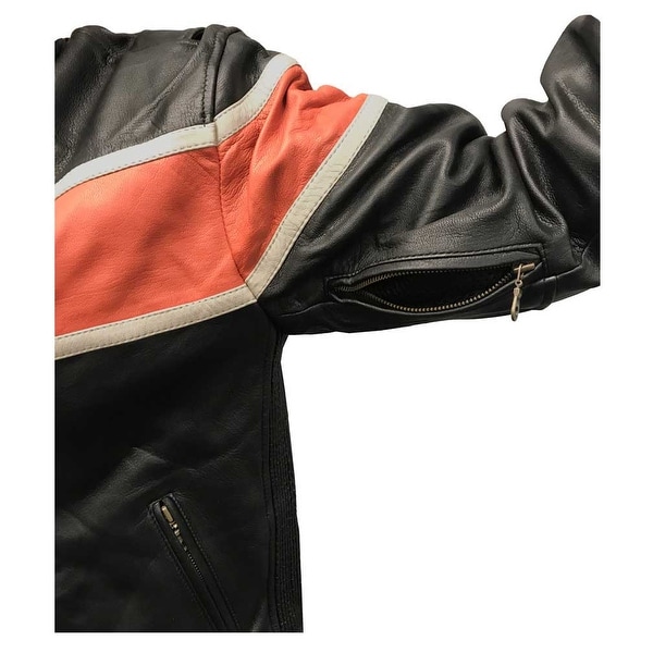 orange and black leather motorcycle jacket