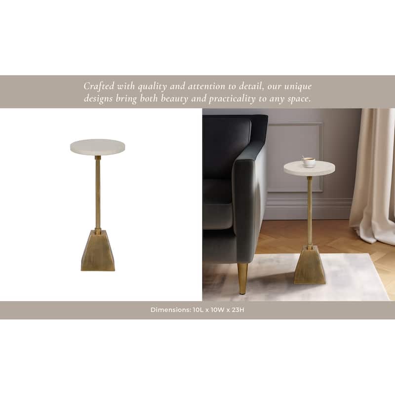Metal 23"H Round Drink Table in Gold/White with Aluminum/Stone Construction for Stylish and Practical Bedroom, Living