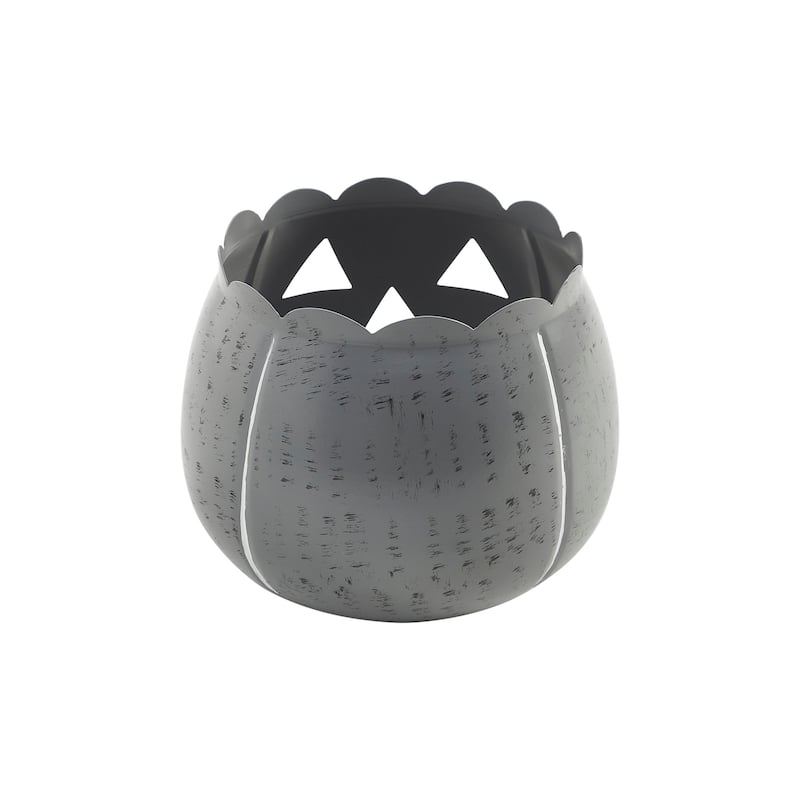 Jack-O-Lantern Candle Holder Antique Grey 6.25x7.5x7.5 - N/A