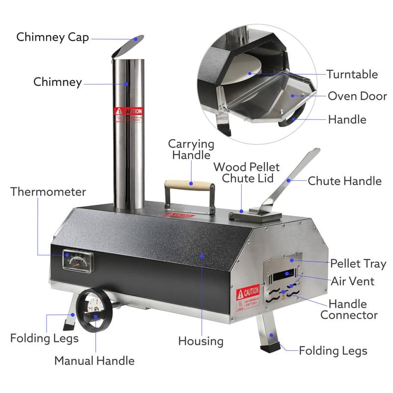 Semi-Automatic Black 12 Outdoor Pizza Oven Portable Wood Fired