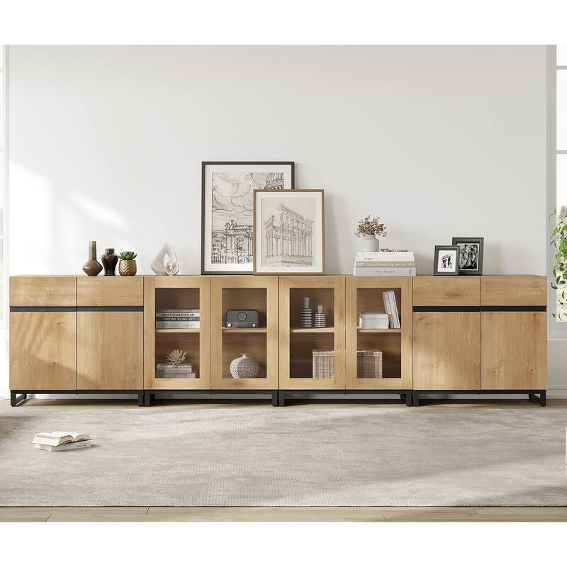Modern Dresser with Adjustable Shelves, 4 in 1 Chest with Glass Doors, Closet Organizers and Storage Cabinet for Bedroom